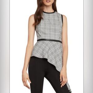BCBGMaxAzria Asymmetrical Houndstooth Drape Top Plaid Sleeveless Size S